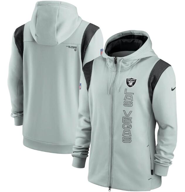 Men's Las Vegas Raiders 2021 Gray Sideline Team Performance Full-Zip Hoodie